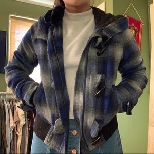 Blue Plaid Jacket with a hood